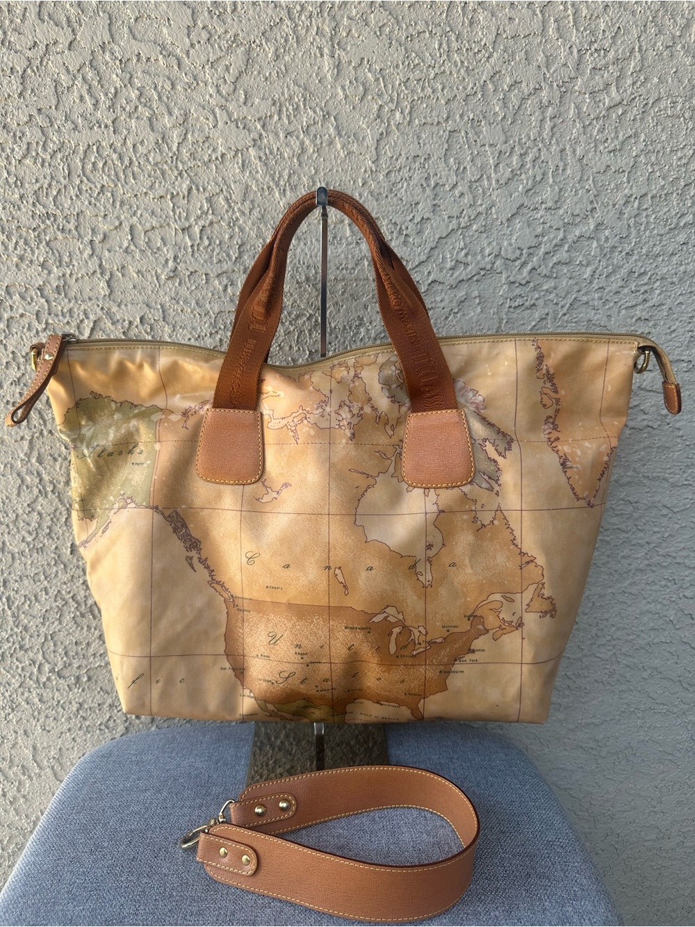 ALVERO MARTINI Leather-Trimmed Beige overnight hand/shoulder bag